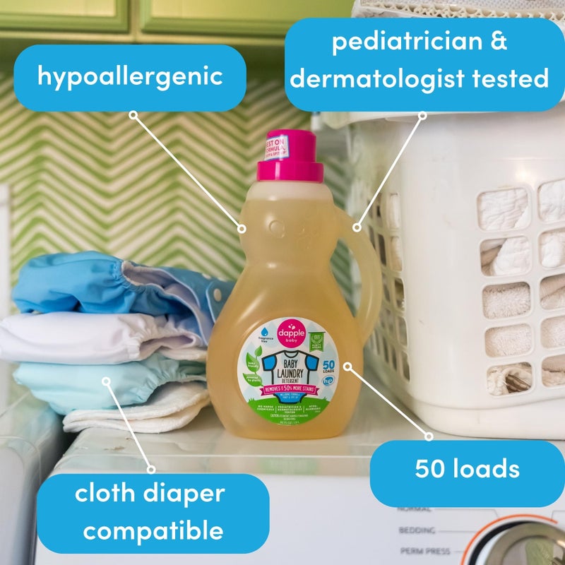 Dapple Baby Laundry Detergent, Powered by Plants, Concentrated, Hypoallergenic, Stain Remover, Fragrance Free, 50 Fl Oz (1 Pack) - Image 4